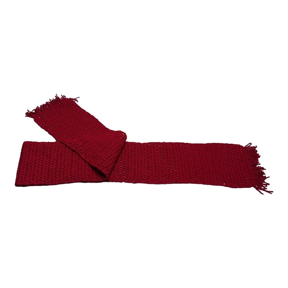 Women's Red Fringed Detail Boho Cozy Handmade Woven Crochet Rectangle Scarf - Picture 5 of 6